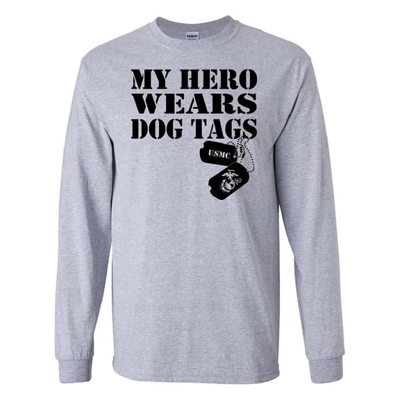 My Hero Wears Dog Tags - USMC Logo Long Sleeve T-Shirt