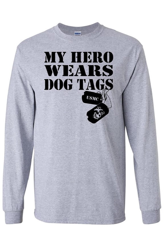 My Hero Wears Dog Tags - USMC Logo Long Sleeve T-Shirt