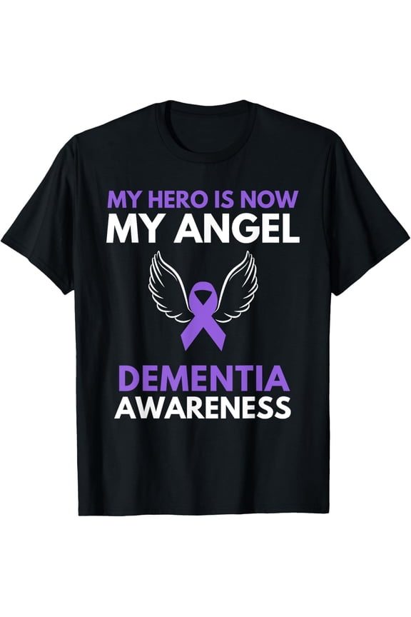 My Hero is Now My Angel Dementia Awareness Ribbon Support T-ShirtMen and women, Black T-shirt, size: Extra large