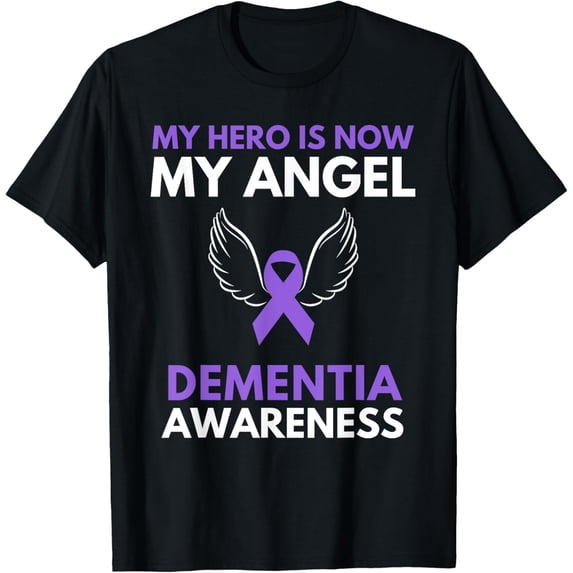 My Hero is Now My Angel Dementia Awareness Ribbon Support Funny Creative Graphic T-Shirt