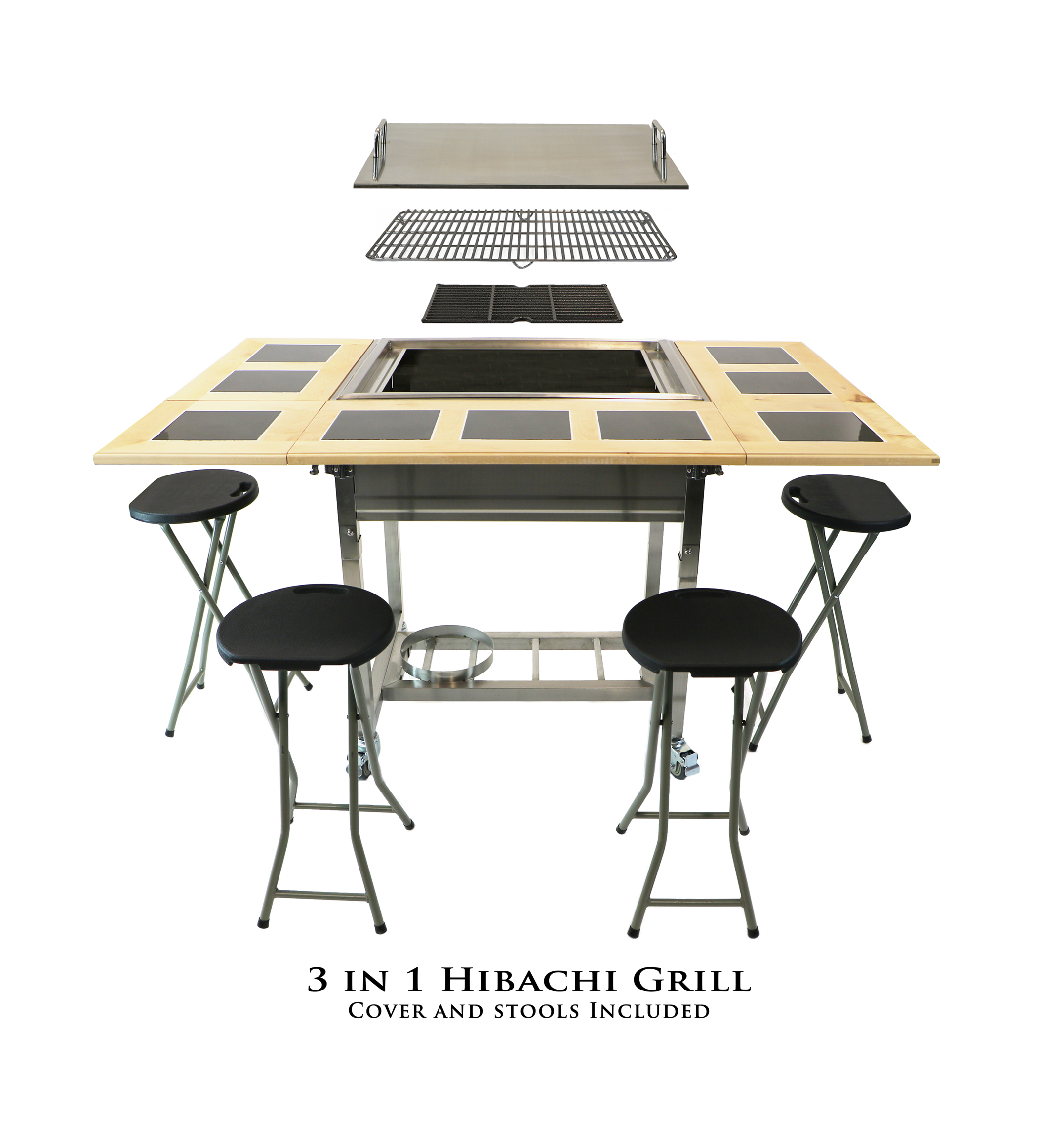 My Hibachi BBQ - Outdoor 3-in-1 Sit Around Grill w/ Flat Top Griddle, BBQ Rack and Cast Iron Burner - Portable for Tailgating - image 1 of 15