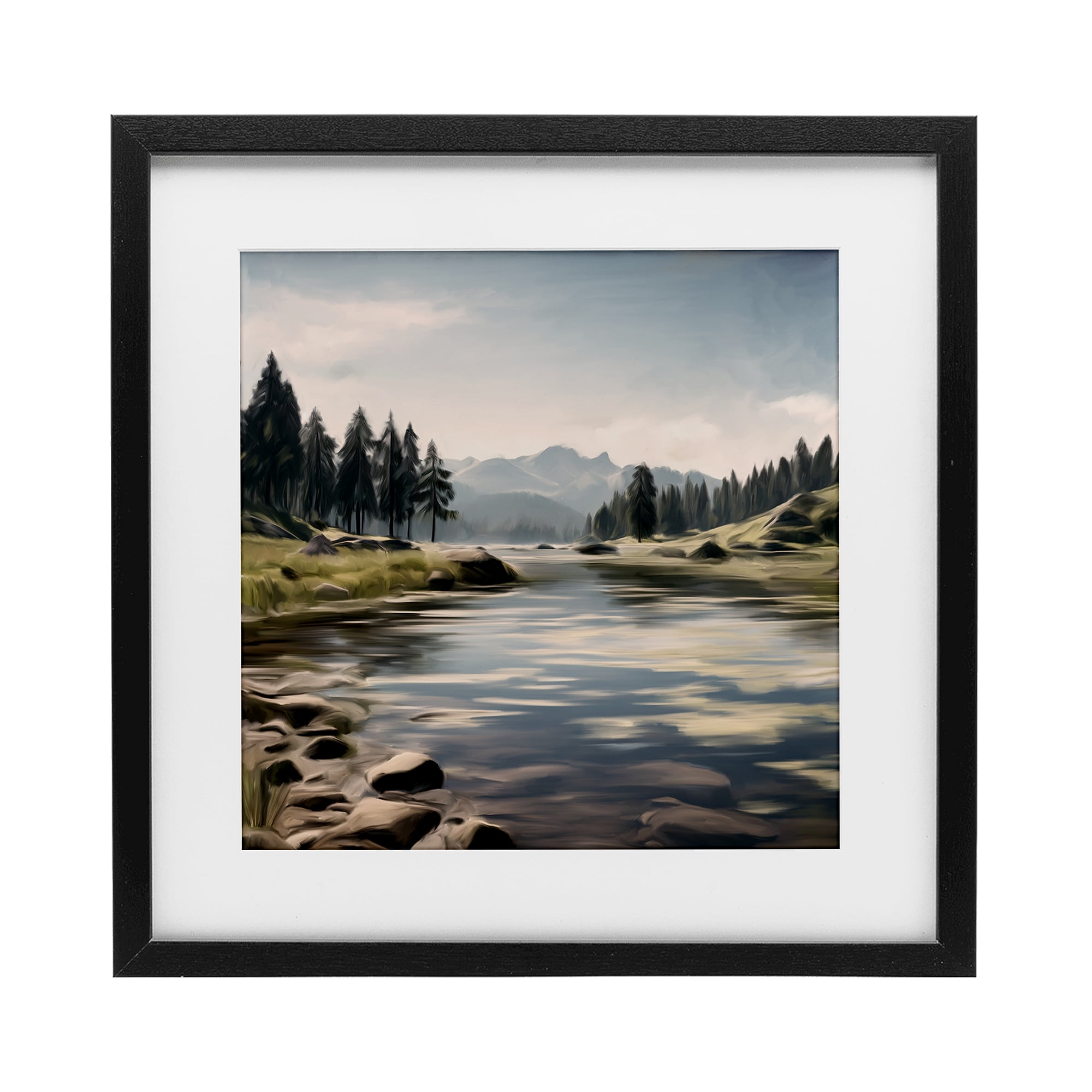 My Hideaway Pond Ripples Black Framed Print Under Glass, design by Kim Allen