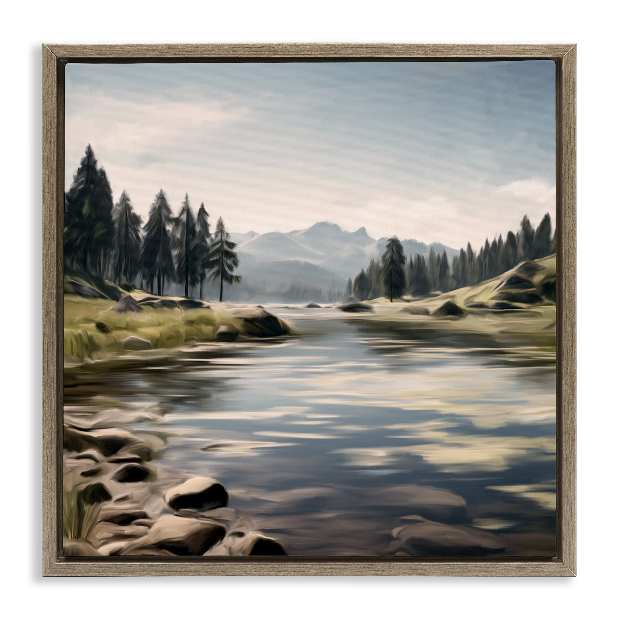 My Hideaway Pond Ripples Brown Framed Floater Canvas Wall Art, design by Kim Allen