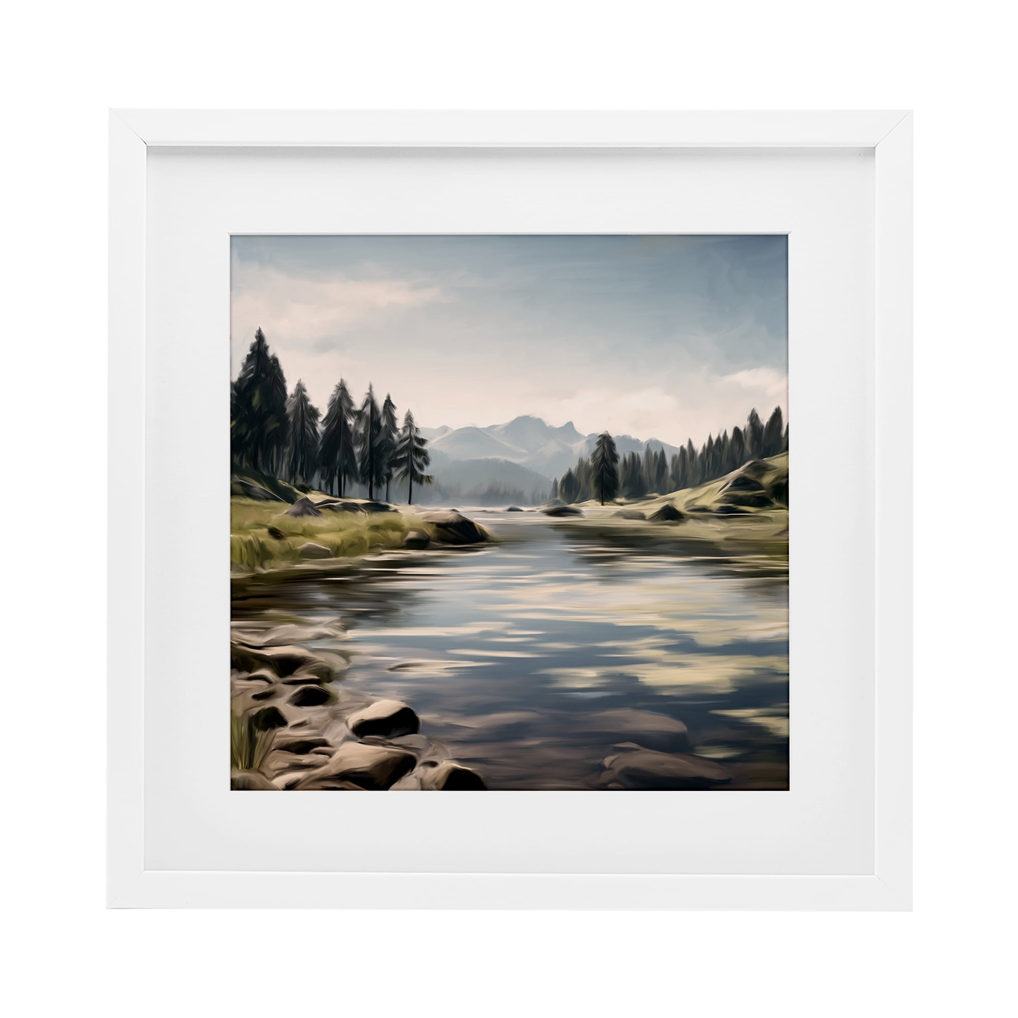 My Hideaway Pond Ripples White Framed Print Under Glass, design by Kim Allen