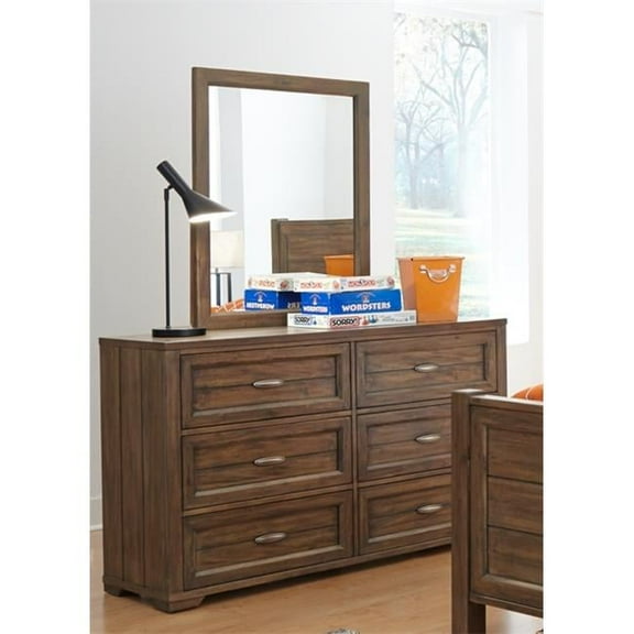 My Home Furnishings Logan- Driftwood 1301-102201 6 Drawer Dresser & Vertical Mirror