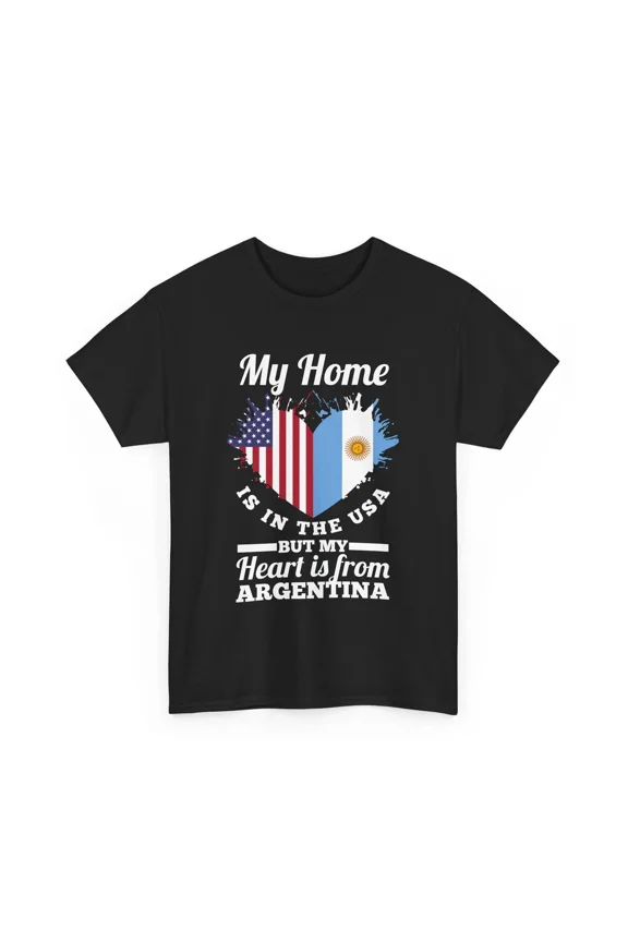 My Home USA But Heart From Argentina Flag Argentine Roots Pride Unisex T-Shirt, S-5XL