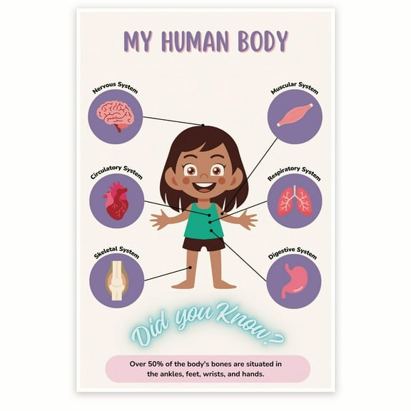 My Human Body For Kids Poster - Body Parts Anatomy Poster for Kids - Early Learning Resource PreK Kindergarten - 12 x 18 Inch Poster - Unframed - Premium 100lb Gloss - Made In USA - BMCP0423