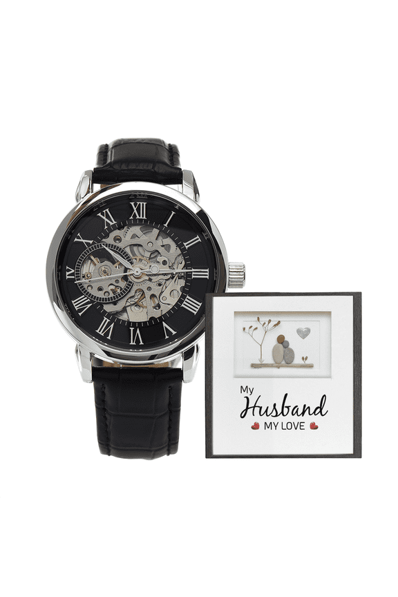 My Husband my Love Men's Openwork Watch With Mahogany Box