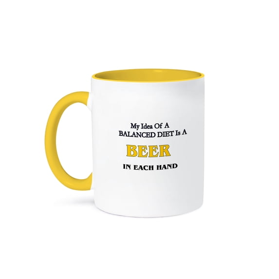 3dRose, My Idea Of A Blananced Diet Is A Beer in each hand, 11oz Two-Tone Yellow Mug