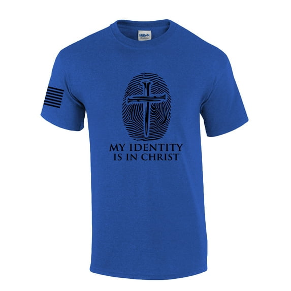 My Identity Is In Christ Nail Cross Fingerprint Mens Christian Short Sleeve T-Shirt Graphic Tee-Heather Royal-5xl
