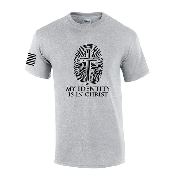My Identity Is In Christ Nail Cross Fingerprint Mens Christian Short Sleeve T-Shirt Graphic Tee-Sports Grey-large