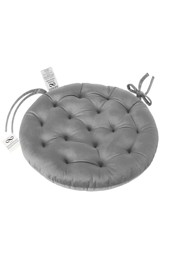 16" Plush Round Tufted Chair Pad/Cushions Tie-Backs (Gray,1 Piece)