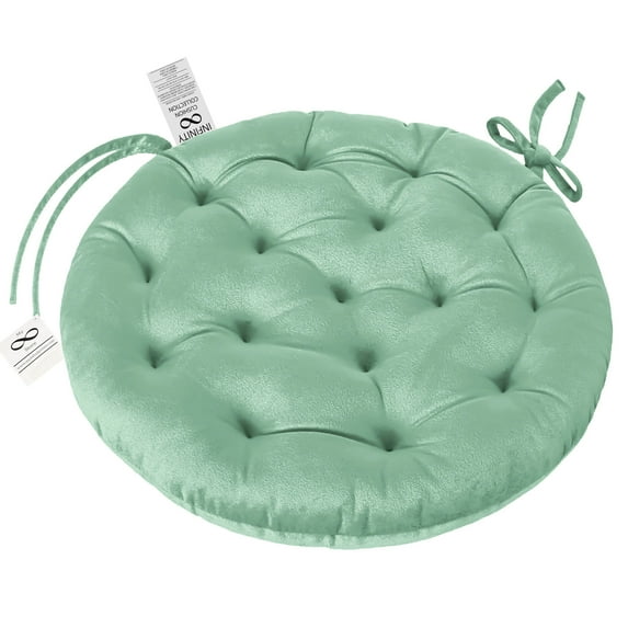 My Infinity Store 16" Plush Round Tufted Chair Pad/Cushions Tie-Backs (Mint Green,4 Piece)