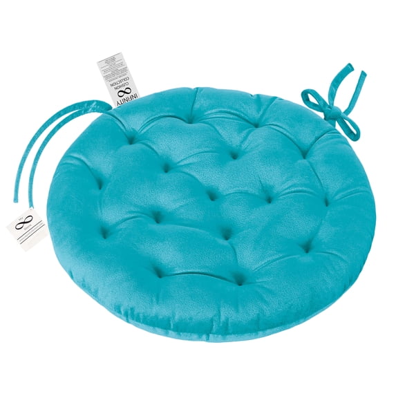 My Infinity Store 16" Plush Round Tufted Chair Pad/Cushions Tie-Backs (Turquoise,4 Piece)