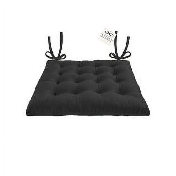 My Infinity Store 16" Plush Square Tufted Chair Pad/Cushions Tie-Backs (Black, 2 Piece)