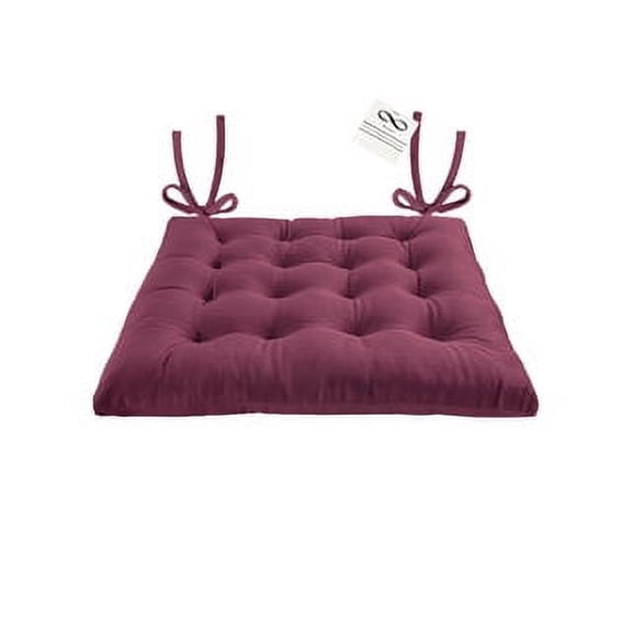 My Infinity Store 16" Plush Square Tufted Chair Pad/Cushions Tie-Backs (Maroon, 2 Piece)