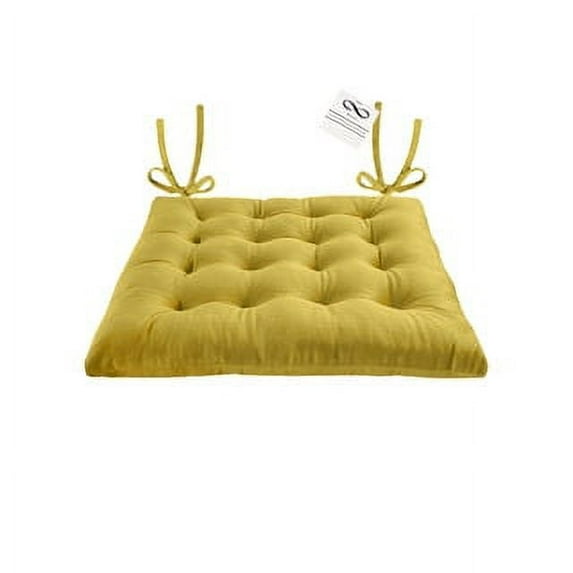 My Infinity Store 16" Plush Square Tufted Chair Pad/Cushions Tie-Backs (Mustard Gold, 2 Piece)