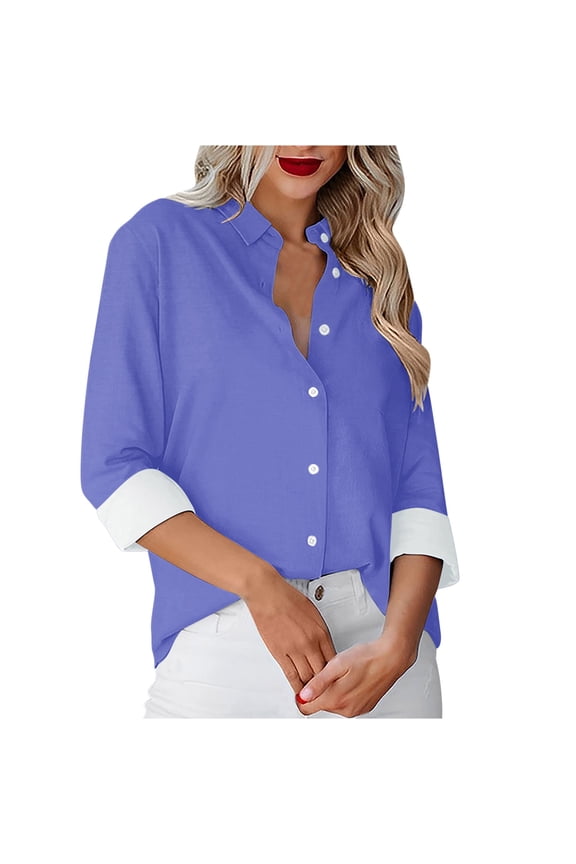 My Items Long Sleeve Women Tops Women's Solid Color Casual Everyday Single-breasted Long-sleeved Shirt Tops