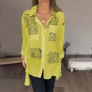 My Items Ordered by Me Recently Women Dress Shirts Lapel Irregular Front Short Back Long Printed Long Sleeved Shirt