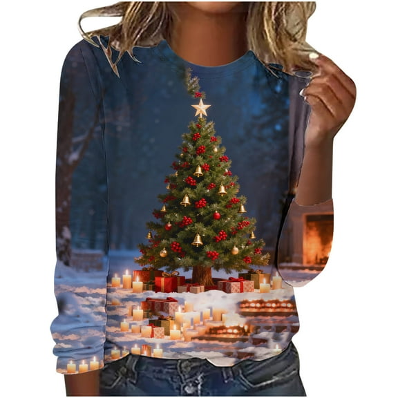 My Items Talove Long Sleeve Shirts for Women Funny Graphic Sweatshirt Fall Fashion Must Haves Ladies Shirts Womens Tops Trendy 2025 Christmas Shirts