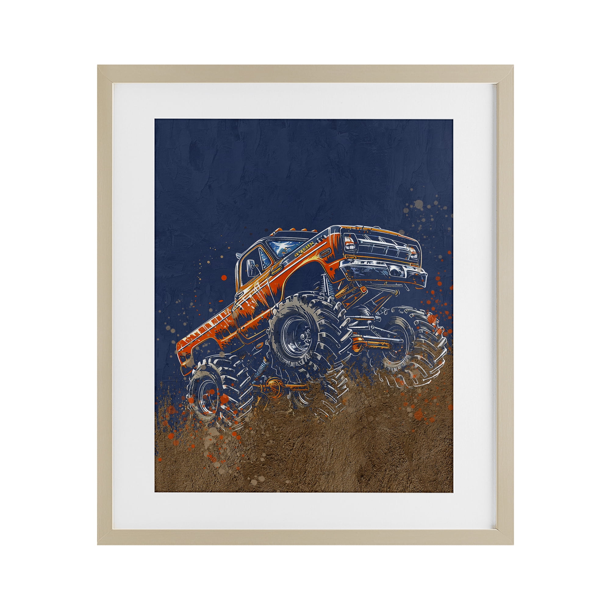 My Jam Monster Truck Birch Framed Print Under Glass, design by Kim Allen