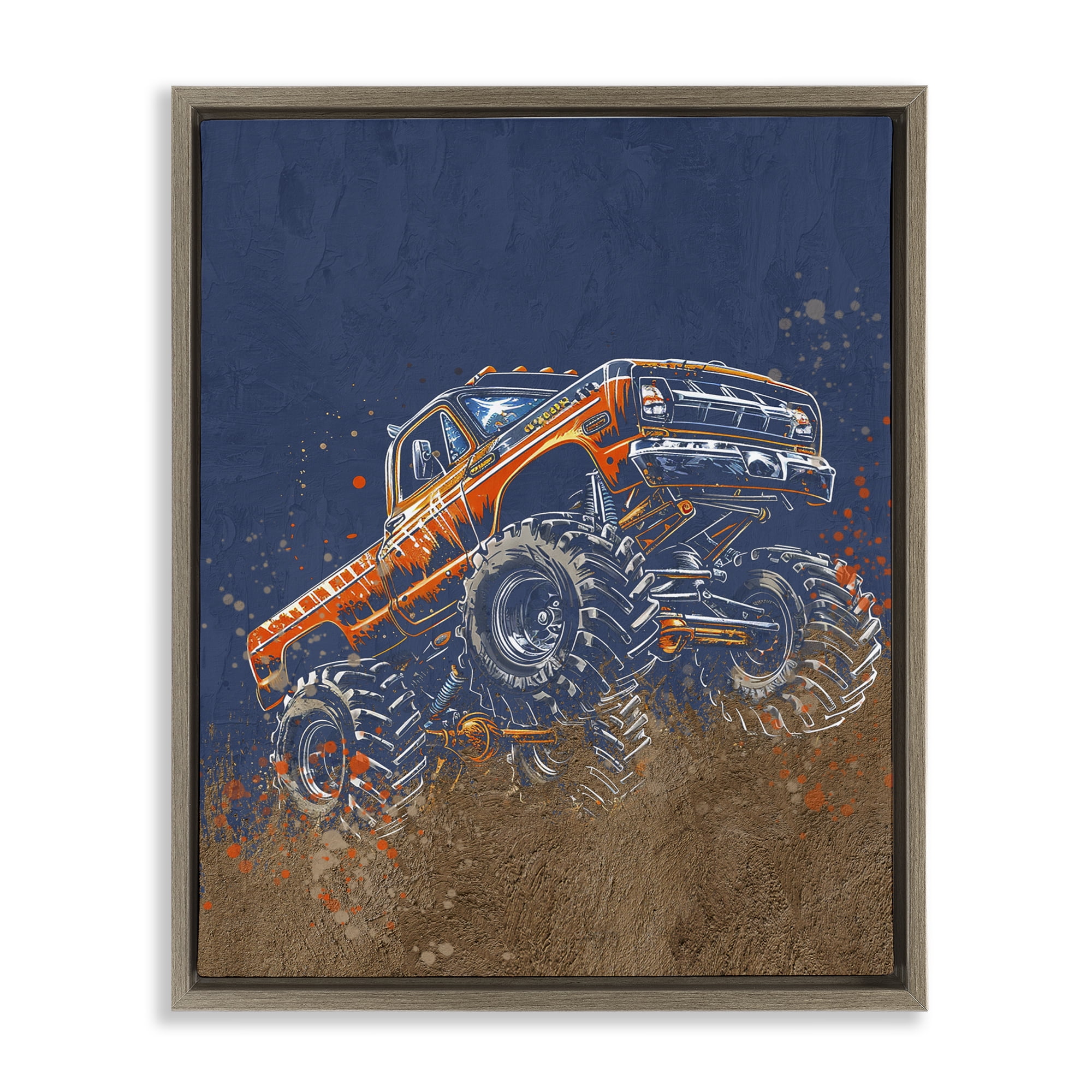 My Jam Monster Truck Brown Framed Floater Canvas Wall Art, design by Kim Allen
