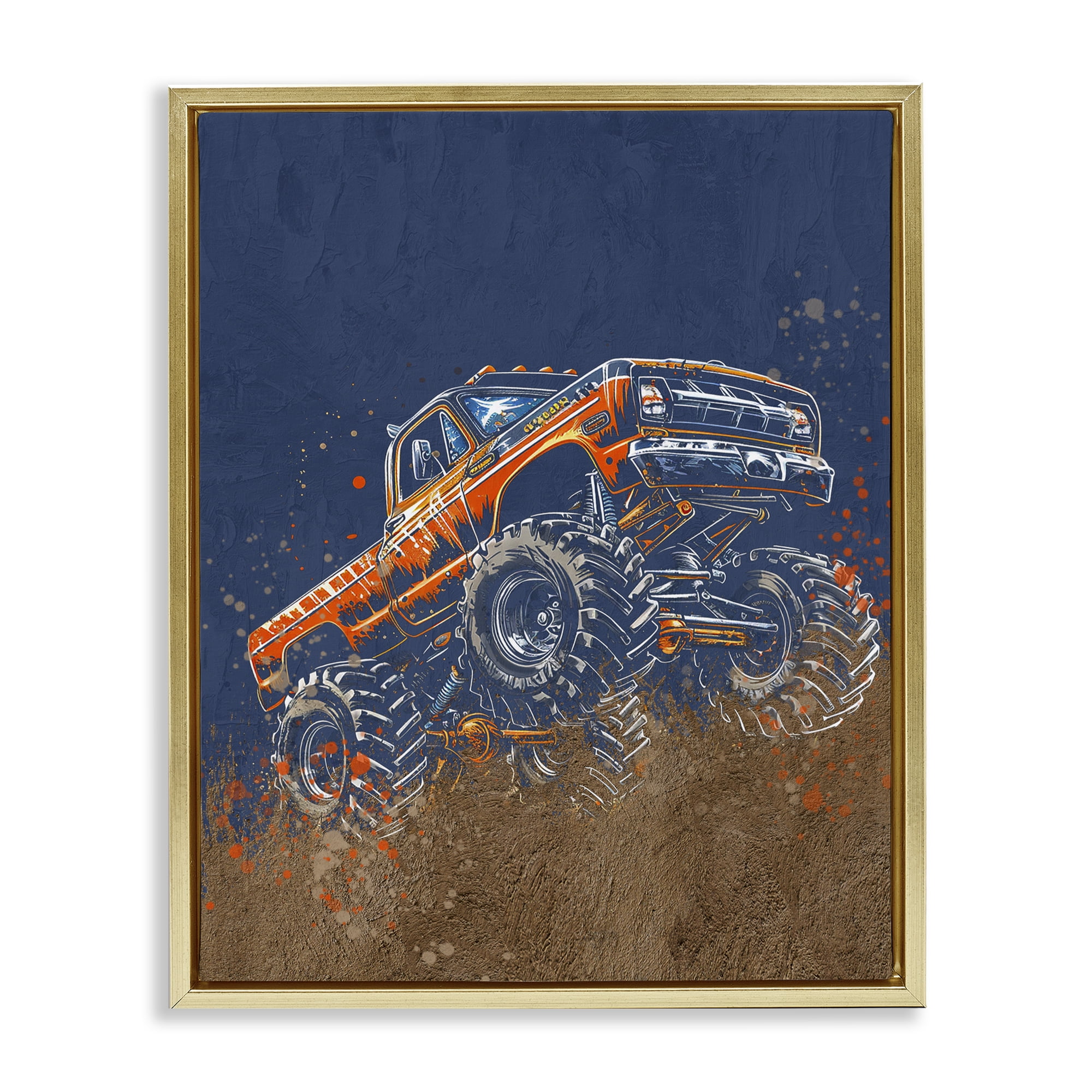 My Jam Monster Truck Gold Framed Floater Canvas Wall Art, design by Kim Allen