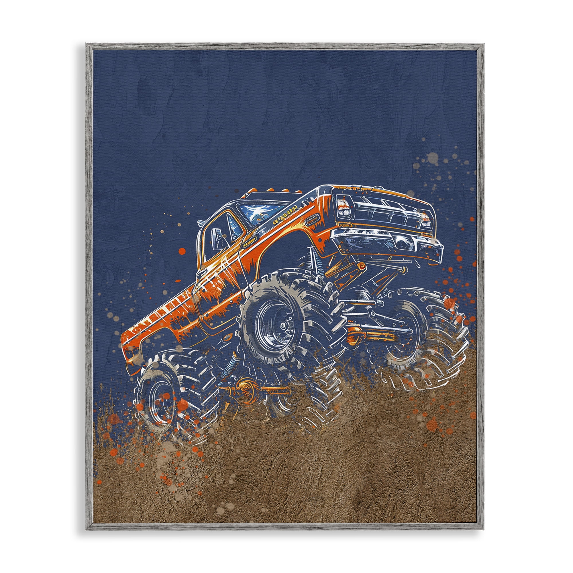 My Jam Monster Truck Gray Framed Giclee Art, design by Kim Allen
