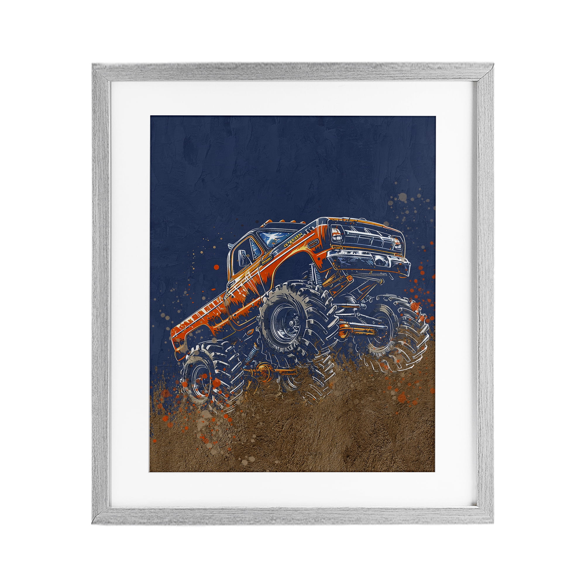 My Jam Monster Truck Gray Framed Print Under Glass, design by Kim Allen