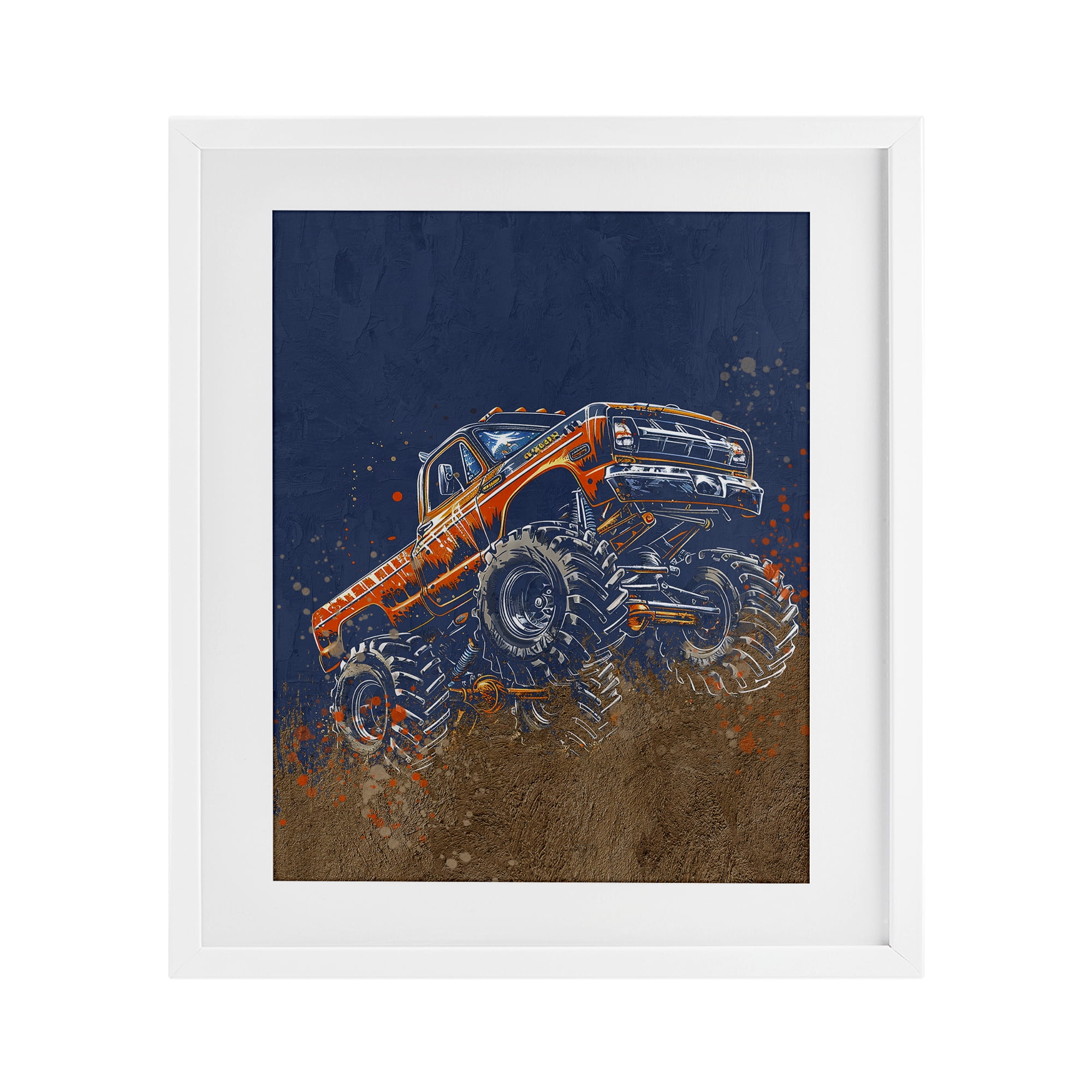 My Jam Monster Truck White Framed Print Under Glass, design by Kim Allen
