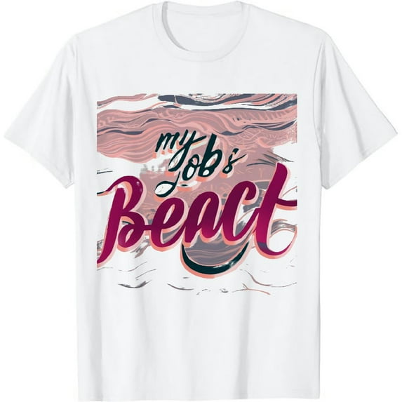 My Job Is Beach Pink Retro Funny Beach Lover Womens T-Shirt