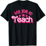 NOEOEWLK My Job Is Teach Funny Pink Retro Female Teacher Life Women T-Shirt