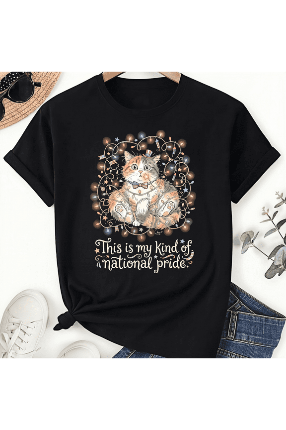 My Kind Of National Pride Cat Festive Lights 4th of july T-Shirt Suitable for Men and Women