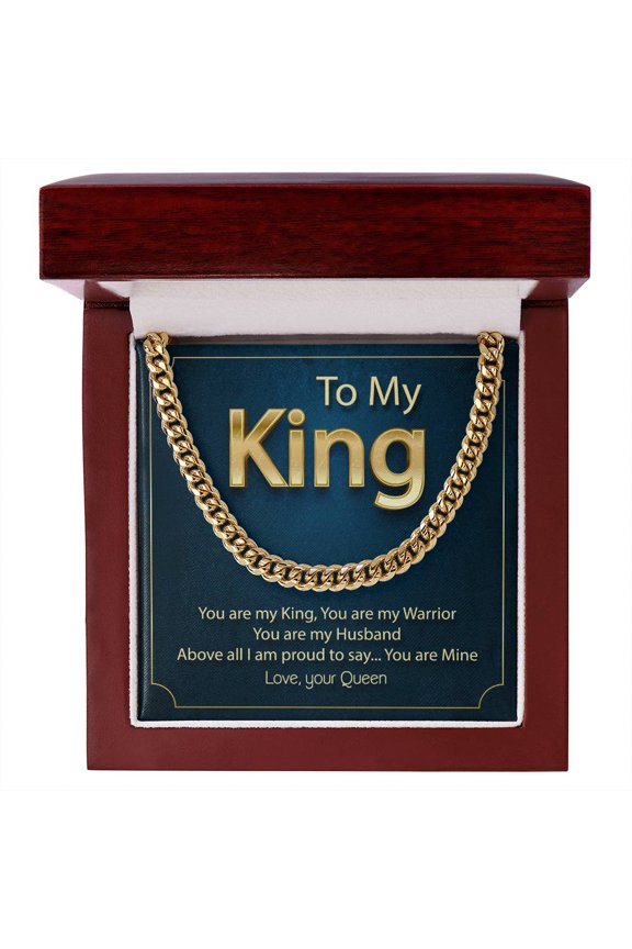 My King - Link Chain Necklace, Cuban Link Chain, Stainless Steel or Yellow Gold, Message Card & Gift Box