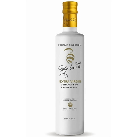 My Land - Original Extra Virgin Olive Oil Cold Pressed, Buttery Fresh, Small Farm Grown, Greek Olive Oil High In Polyphenols, Picked At Peak For No Bitterness, Unfiltered Evoo, 16.9 Oz, Glass Bottle