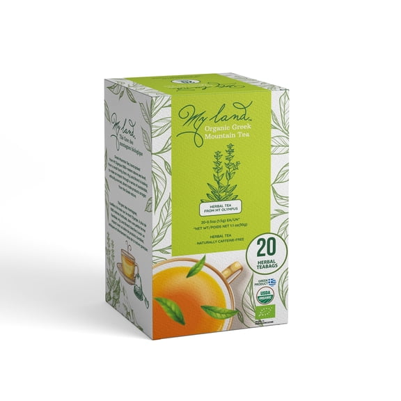 My Land Organic Greek Mountain Tea Bags (100% Sideritis)  20 Count, Caffeine-Free