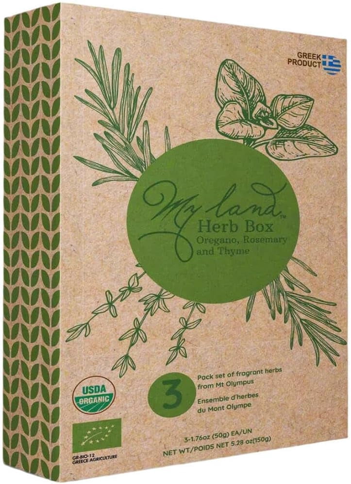 My Land Greek Organic Dried Herbs Set, Oregano, Rosemary, and Thyme from Mt Olympus, Hand-Picked, 3-Pack, 3-1.76 oz