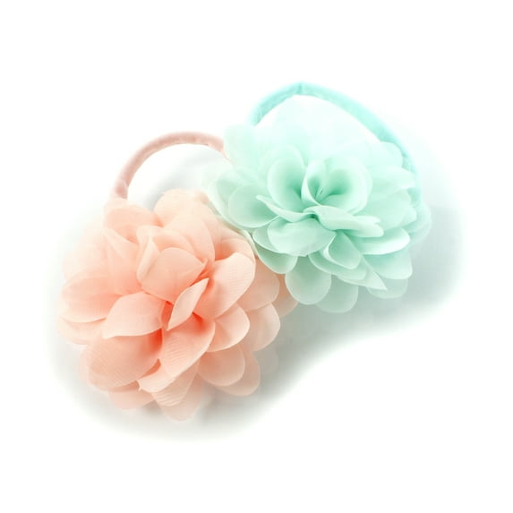 My Lello Baby Girl Rounded Petal Chiffon Flower Nylon Elastic Headbands Set 2pcs - Large - Blush Pink / Mineral Ice