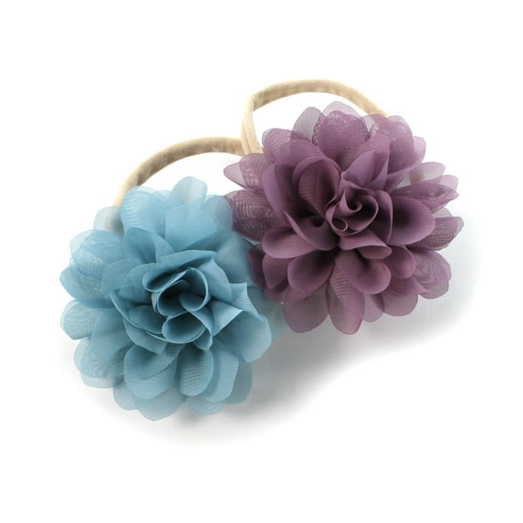 My Lello Baby Girl Rounded Petal Chiffon Flower Nylon Elastic Headbands Set 2pcs - Large - Vintage Blue / Amethyst