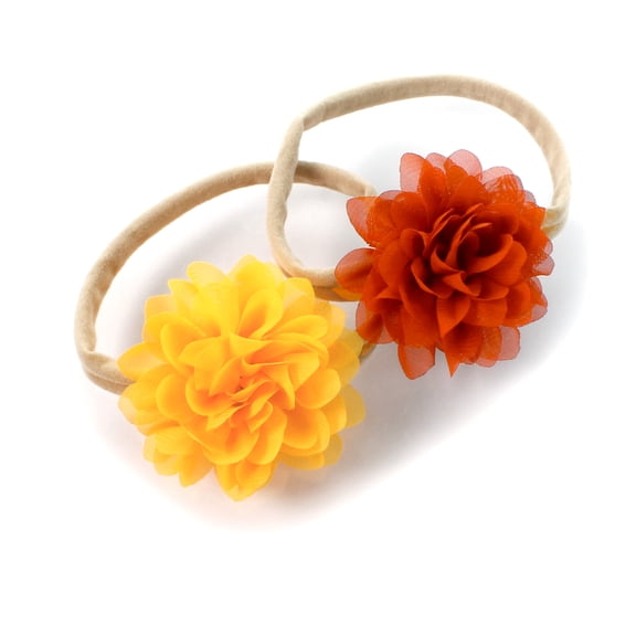 My Lello Baby Girl Rounded Petal Chiffon Flower Nylon Elastic Headbands Set 2pcs - Small - Yellow / Orange