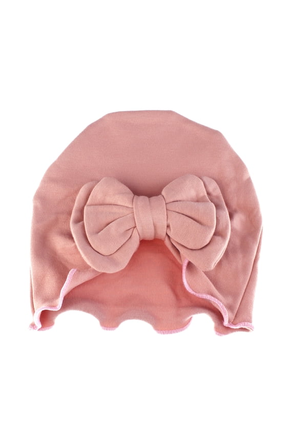 Baby Vintage Ruffle Bow Cotton Beanie Hat - (Newborn - 3 Months) - Dusty Rose
