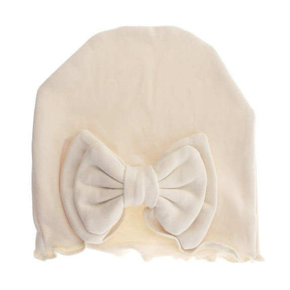 My Lello Baby Vintage Ruffle Bow Cotton Beanie Hat - (Newborn - 3 Months) - Natural