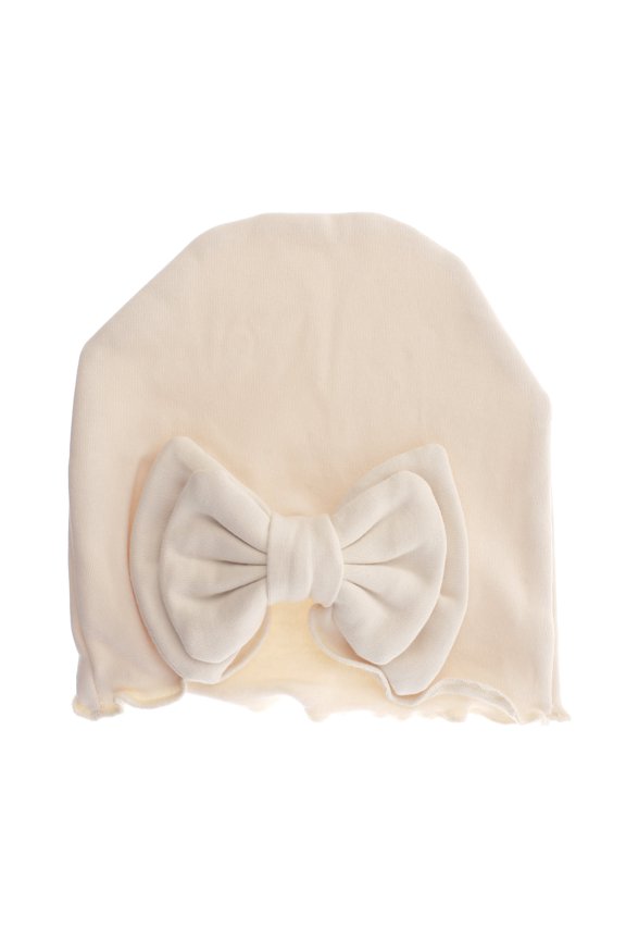 Baby Vintage Ruffle Bow Cotton Beanie Hat - (Newborn - 3 Months) - Natural