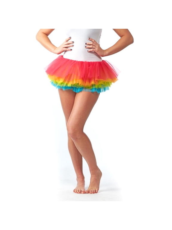 Women's Teen Adult 10 Layered Fluffy Ballet Tulle Tutu Skirt - Bright Rainbow