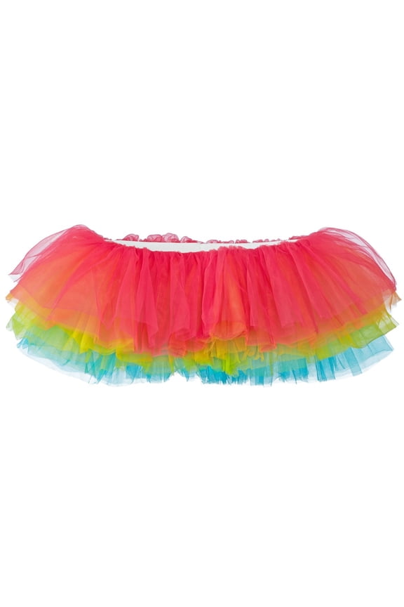 Women's Teen Adult 10 Layered Fluffy Ballet Tulle Tutu Skirt - Bright Rainbow