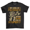 thumbnail image 1 of My Level Of Patience Depends On Your Stupidity Funny T-Shirt -, Un Unisex S-5XL Hot Trending Shirt, Vintage Birthday Gift, 1 of 2