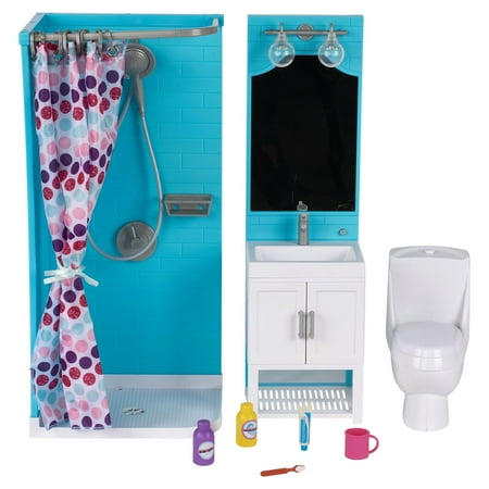 My Life As Bathroom Play Set with Shower and Light-up Vanity for 18" Doll, 17 Pieces