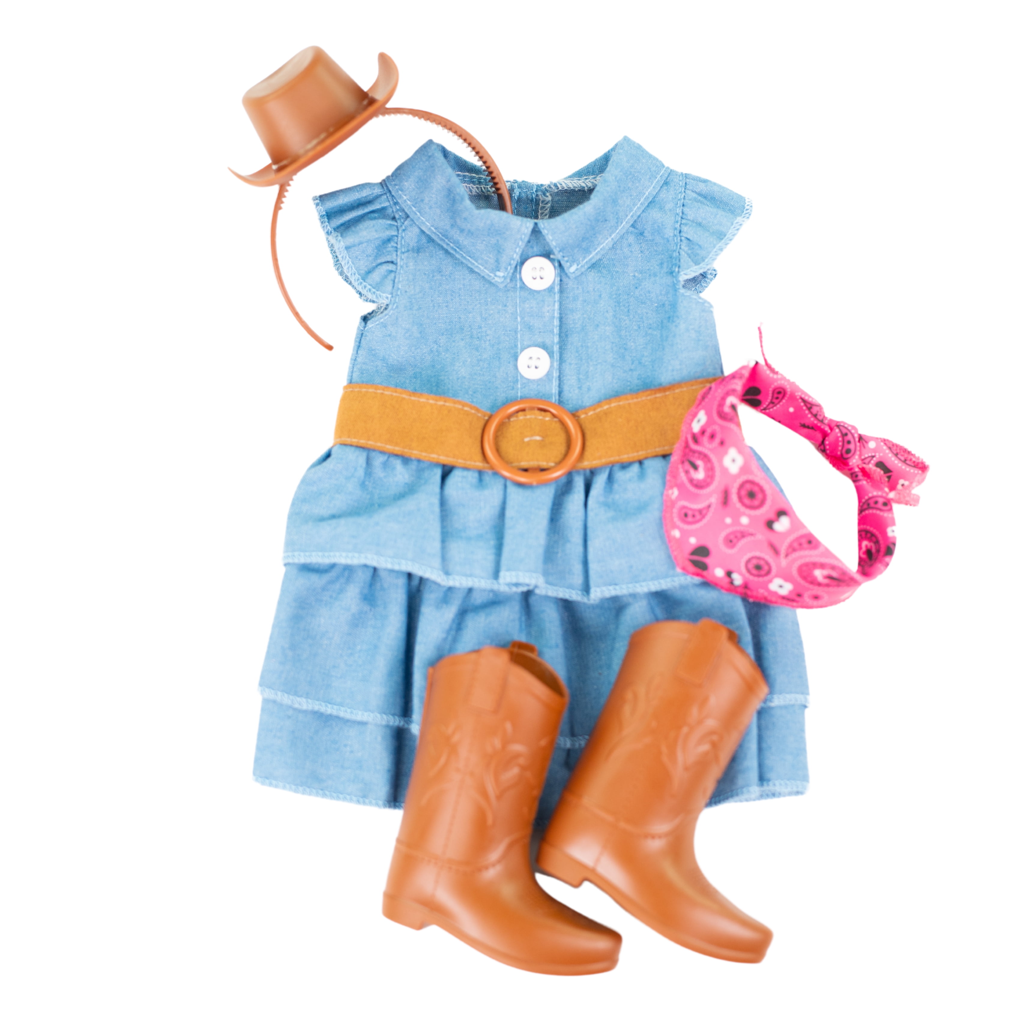 My Life As Cowgirl Fashion Set for 18-inch Doll, 5 Pieces Included; Blue, Pink, Brown Color