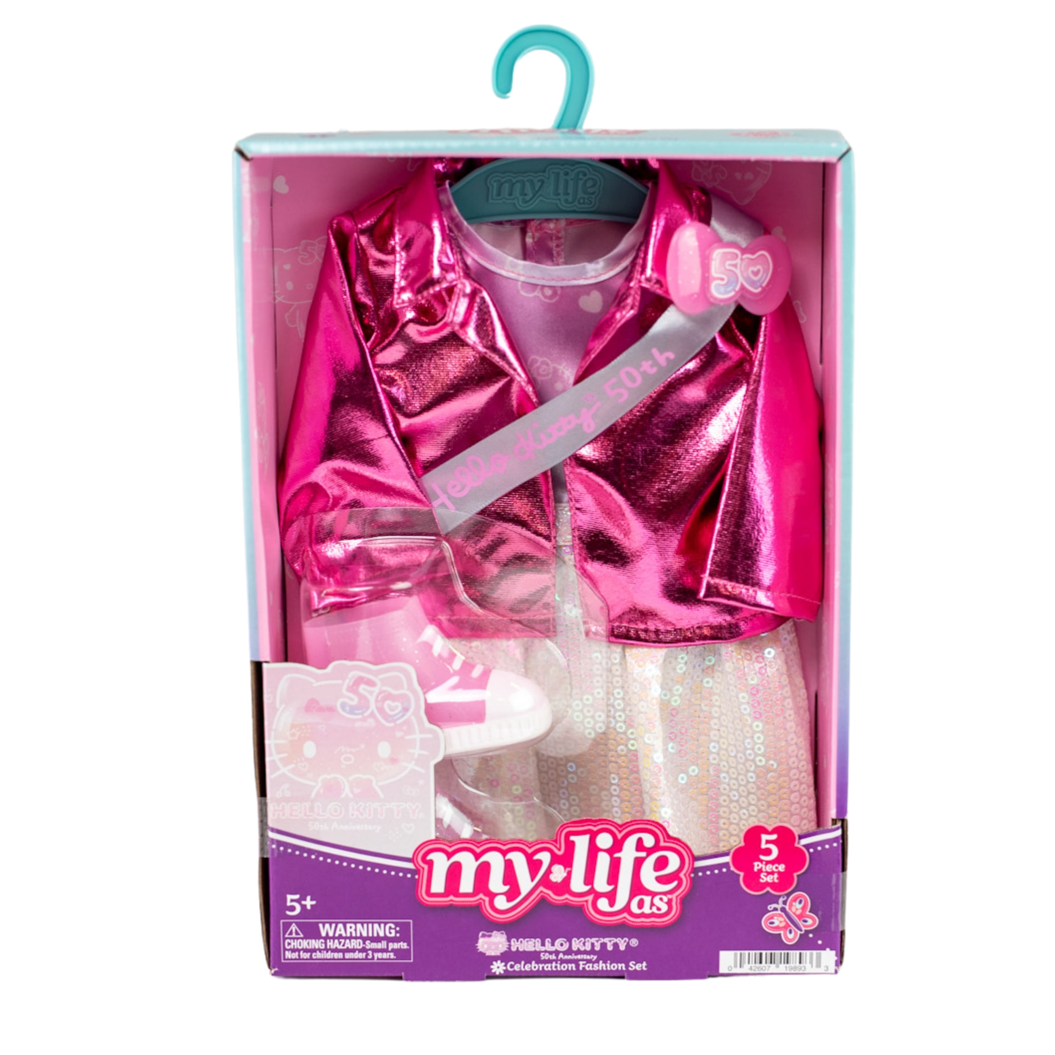 My Life As Hello Kitty Celebration Fashion Set for 18" Dolls, 50th Anniversary, 5 Pieces, Pink Multicolor