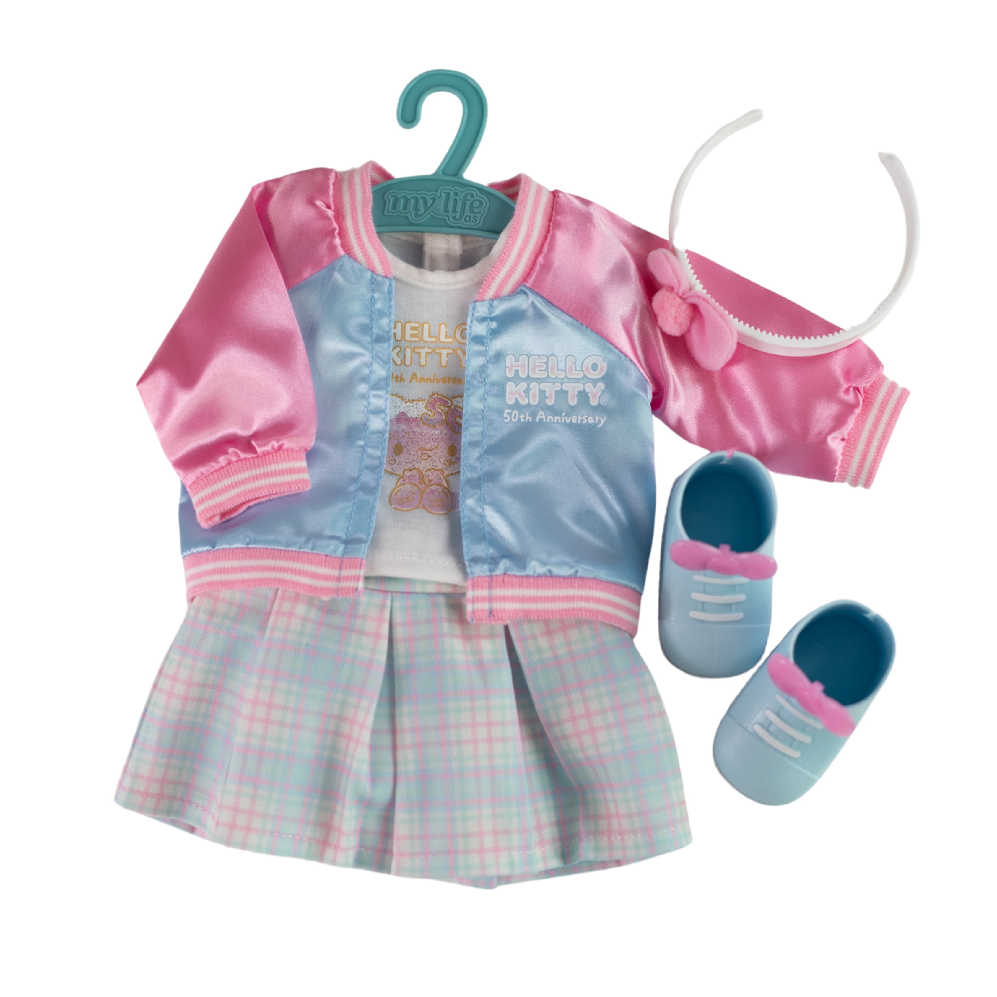 My Life As Hello Kitty Jacket Fashion Set for 18" Dolls, 50th Anniversary, 6 Pieces, Pink and Blue Multicolor